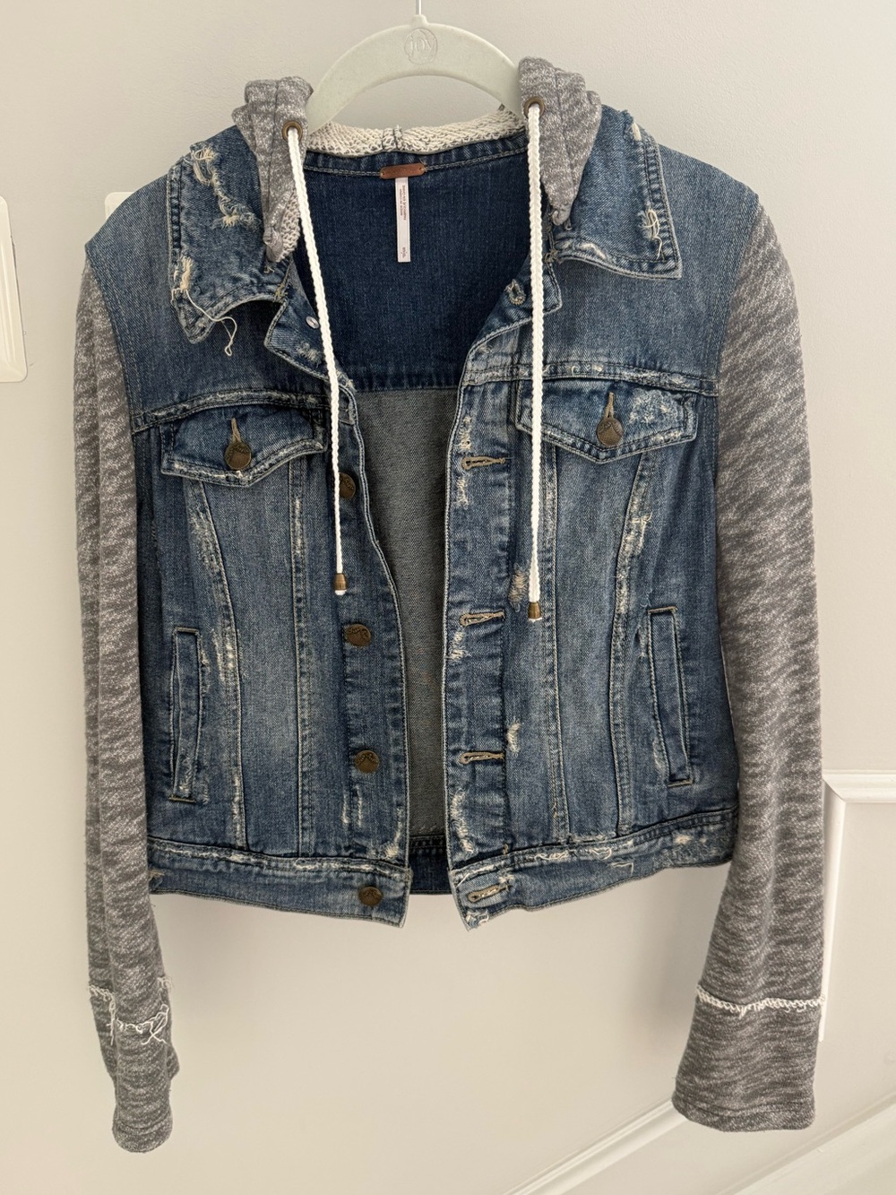 Free People Hooded Mixed Media Denim Jacket 💙🩶